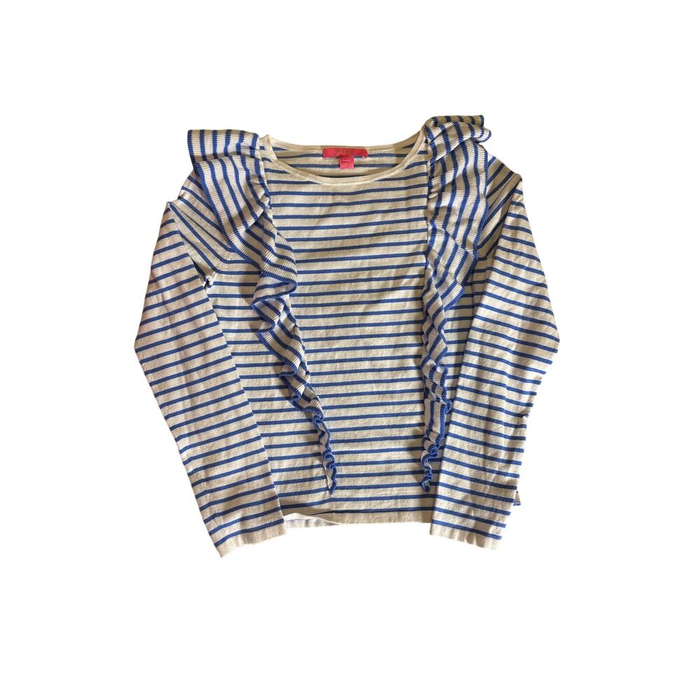 Lilly Pulitzer Blue White Stripe Ruffle Sleeve Top Size Small